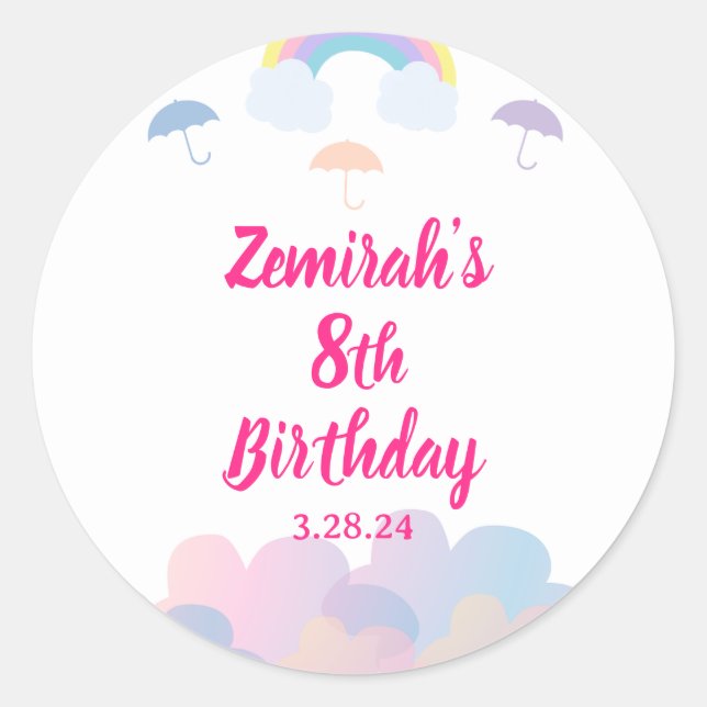 Pegatina Redonda Temporada de lluvia - Paraguas y nubes Pastel (Anverso)