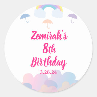 Pegatina Redonda Temporada de lluvia - Paraguas y nubes Pastel