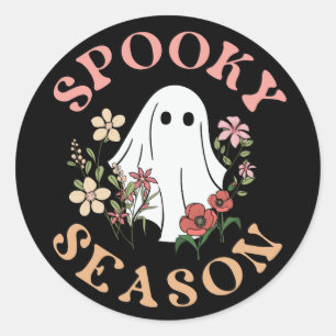Pegatina Redonda Temporada de miedo Retro Halloween Groovy Ghost Bl