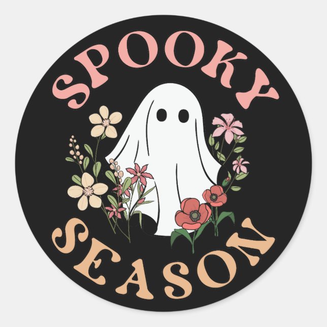 Pegatina Redonda Temporada de miedo Retro Halloween Groovy Ghost Bl (Anverso)