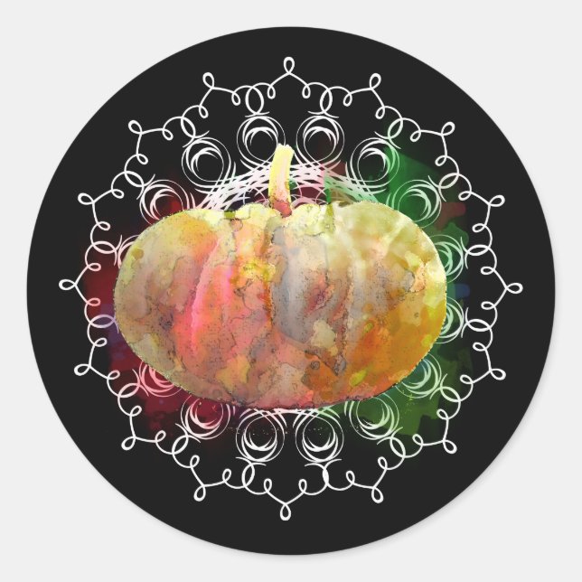 Pegatina Redonda Temporada de otoño de las aguas de las calabazas d (Anverso)