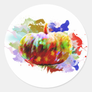 Pegatina Redonda Temporada de otoño de Little Watercolor Pumpkin Ha