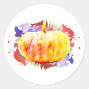 Pegatina Redonda Temporada de otoño de Little Watercolor Pumpkin Ha