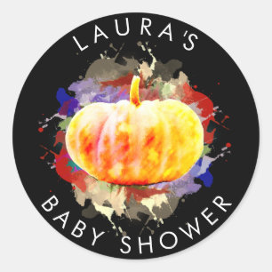 Pegatina Redonda Temporada de otoño del Baby Shower Watercolor de c