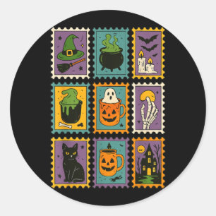 Pegatina Redonda Temporada espeluznante Halloween Bruja Fantasma Ca