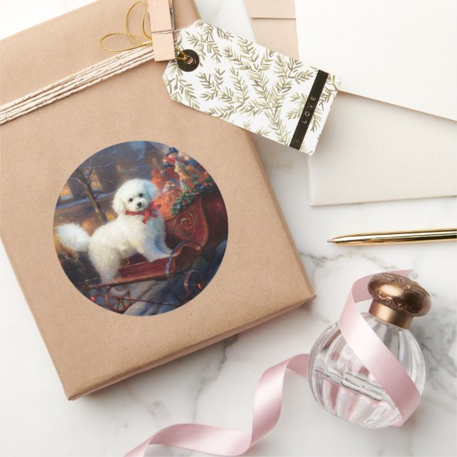 Pegatina Redonda Temporada festiva de los Navidades Bichon Frise (Regalar)
