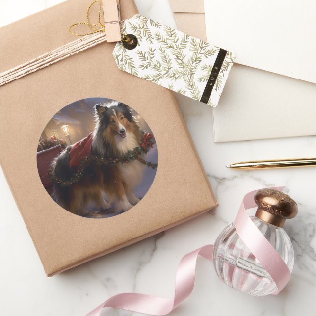 Pegatina Redonda Temporada festiva de los Navidades de Sheepdog de  (Regalar)