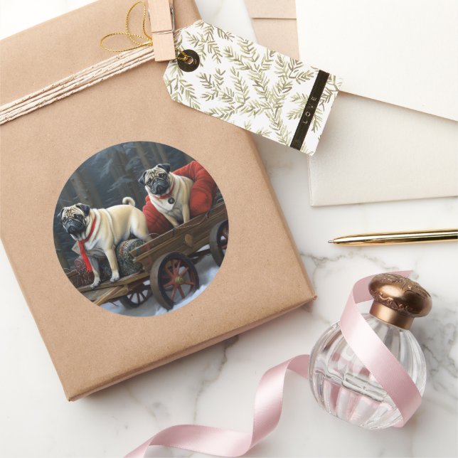 Pegatina Redonda Temporada festiva de los Navidades Pug (Regalar)