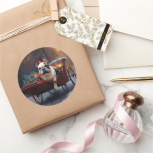 Pegatina Redonda Temporada festiva de Navidades de Bulldog francese