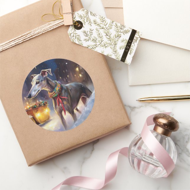 Pegatina Redonda Temporada festiva de Navidades de Greyhound (Regalar)