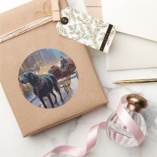 Pegatina Redonda Temporada festiva de Navidades de Labrador Negro