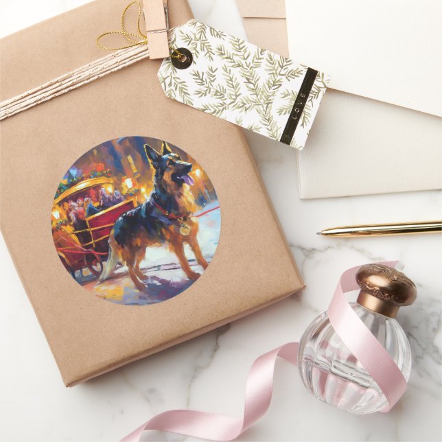 Pegatina Redonda Temporada festiva de Navidades de pastores alemane (Regalar)