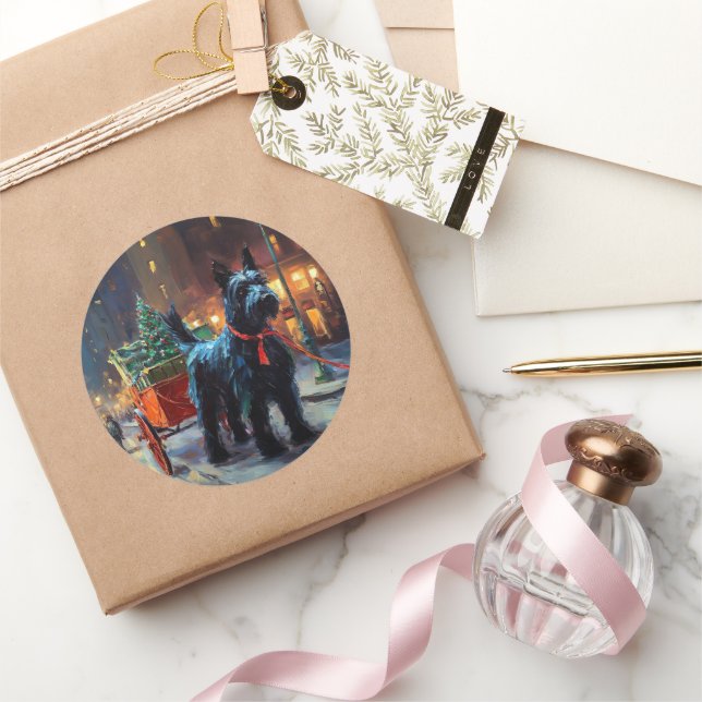 Pegatina Redonda Temporada festiva de Navidades de territorios esco (Regalar)