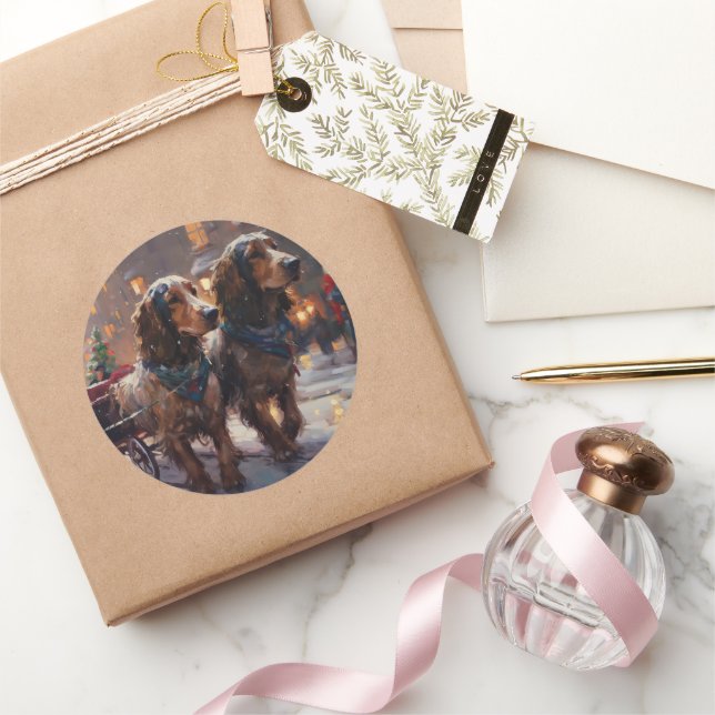 Pegatina Redonda Temporada festiva de Navidades españoles de Cocker (Regalar)