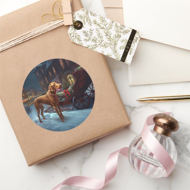 Pegatina Redonda Temporada festiva de Navidades Vizsla (Regalar)