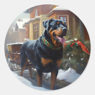 Pegatina Redonda Temporada Navideña del Rottweiler