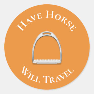 Pegatina Redonda "Ten Horse Will Travel" Naranja de Iron de Stirrup