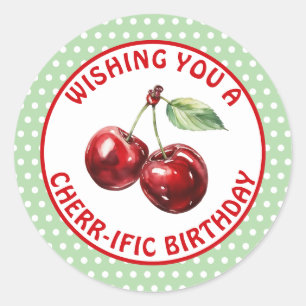 Pegatina Redonda Ten un cumpleaños pacífico Cute Cherry