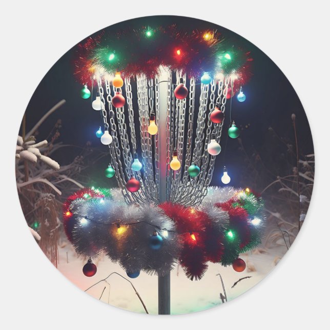 Pegatina Redonda ¡Ten un disco de alegría holly! Humor de los navid (Anverso)