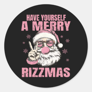 Pegatina Redonda Ten Un Rizzmas Divertido Y Rosa Santa Ret