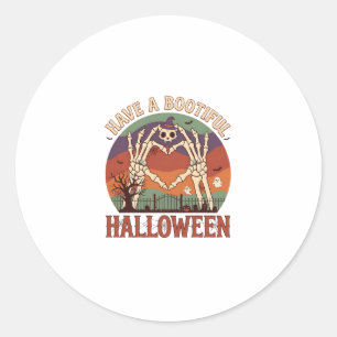 Pegatina Redonda Tener Manos de Esqueleto de Halloween Hermosas Gat