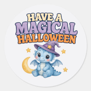 Pegatina Redonda Tenga un Halloween Mágico Dragón Bebé Azul