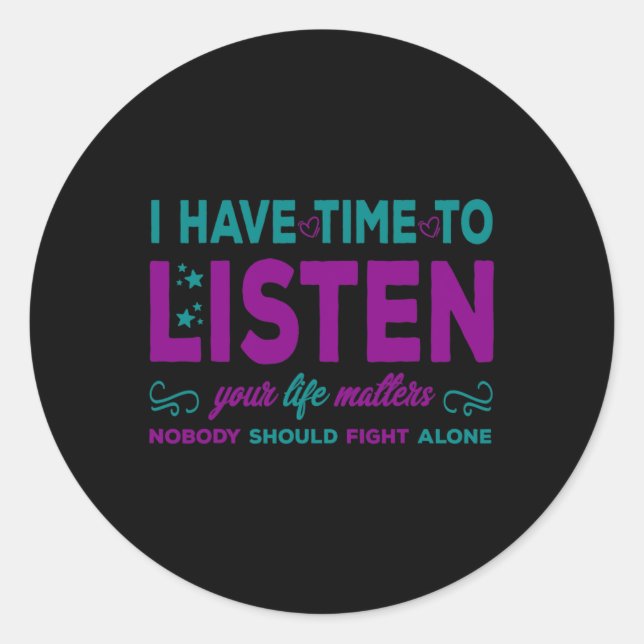 Pegatina Redonda Tengan Tiempo De Escuchar - Prevención Del Suicidi (Anverso)