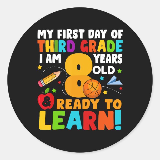 Pegatina Redonda Tengo 8 años listos para aprender mi regreso a la  (Anverso)