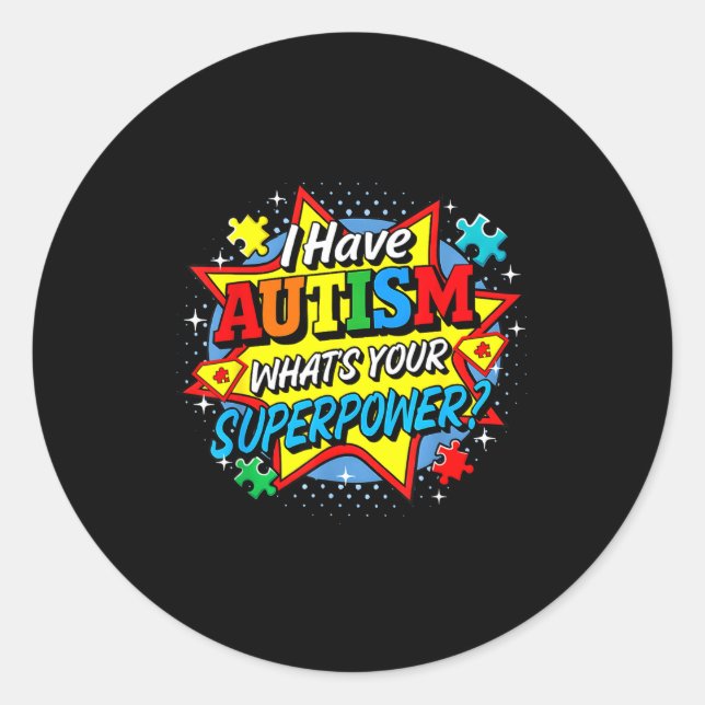 Pegatina Redonda Tengo Autismo Cuál Es Tu Rompecabezas Superpoder H (Anverso)