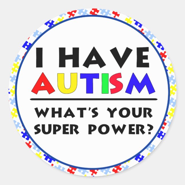 Pegatina Redonda Tengo Autismo. ¿Cuál es tu superpoder? (Anverso)