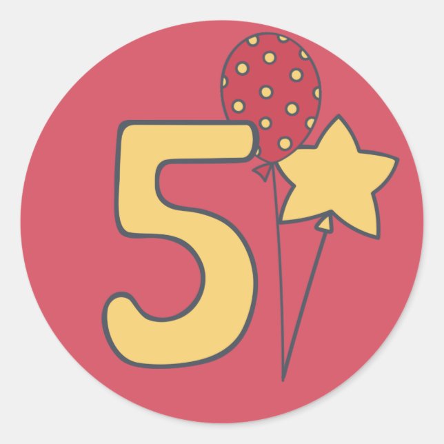 Pegatina Redonda Tengo Cinco - Globo Amarillo y Rojo Cumpleaños 5 (Anverso)