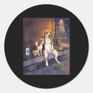 Pegatina Redonda Tengo Ese Perro En Mí Funny Beagle Fumando Cerveza