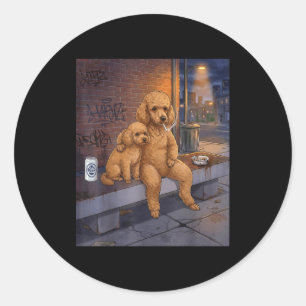 Pegatina Redonda Tengo Ese Perro En Mí Funny Poodle Fumando Cerveza