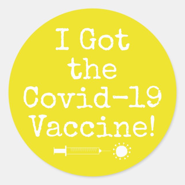 Pegatina Redonda Tengo la vacuna Covid-19 simple amarillo brillante (Anverso)