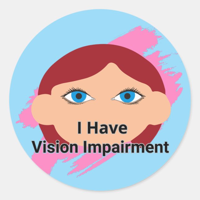 Pegatina Redonda Tengo problemas de visión - cara de bebé y azul (Anverso)