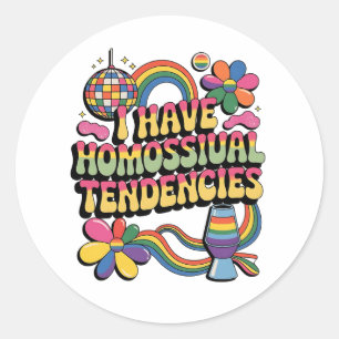 Pegatina Redonda Tengo Tendencias Homosexuales Mes del Orgullo LGBT