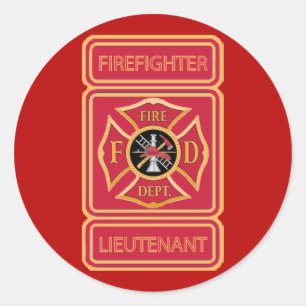 Pegatina Redonda Teniente de bombero
