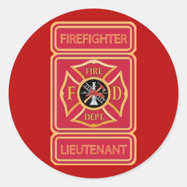 Pegatina Redonda Teniente de bombero (Anverso)