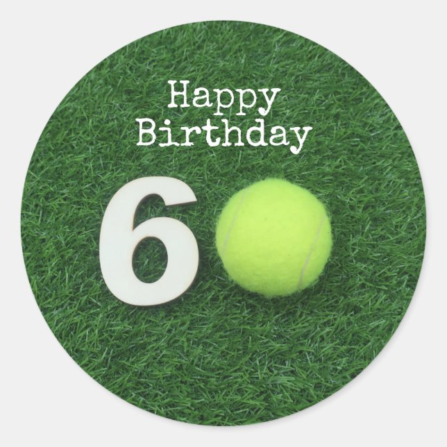 Pegatina Redonda Tenis 60º cumpleaños con pelota de tenis y número  (Anverso)