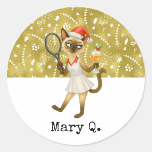 Pegatina Redonda Tenis con tema de Navidad para amantes de los gato