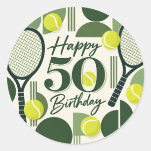 Pegatina Redonda Tenis cumpleaños 50 pelota de tenis y número
