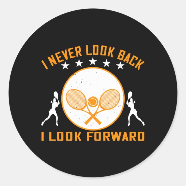 Pegatina Redonda Tenis - Nunca Miro Hacia Atrás (Anverso)
