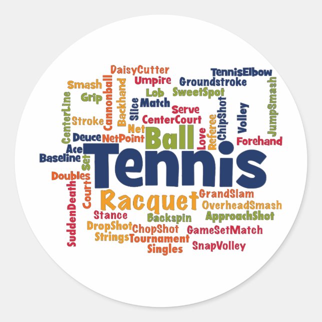 Pegatina Redonda Tenis Word Cloud (Anverso)