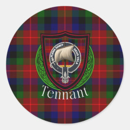 Pegatina Redonda Tennant Scottish Clan Tartan & Crest