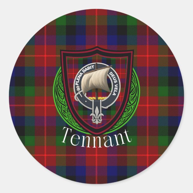 Pegatina Redonda Tennant Scottish Clan Tartan & Crest (Anverso)