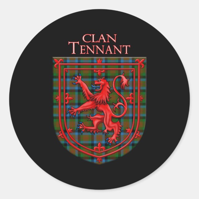 Pegatina Redonda Tennant Tan Scottish Plaid Lion Rampant (Anverso)