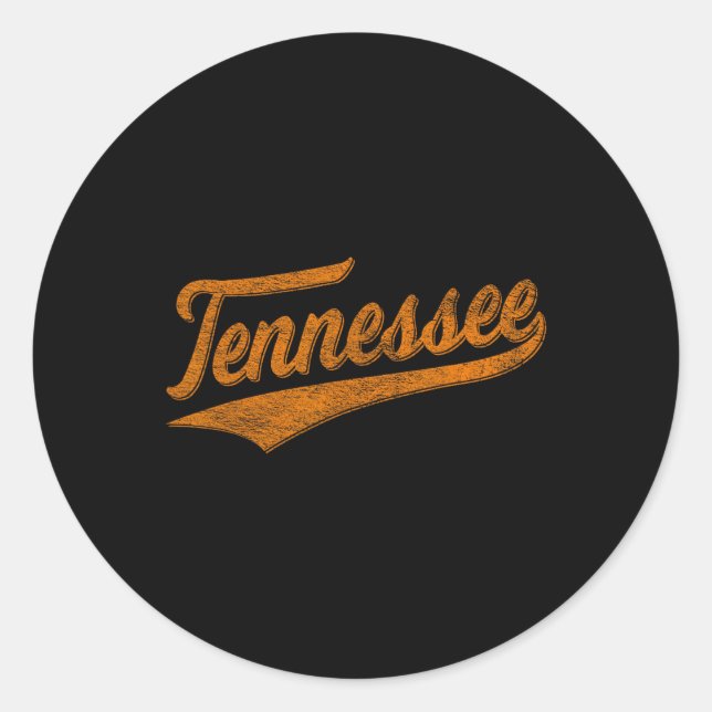Pegatina Redonda Tennessee Béisbol Deportes Script Bandera Cursiva  (Anverso)