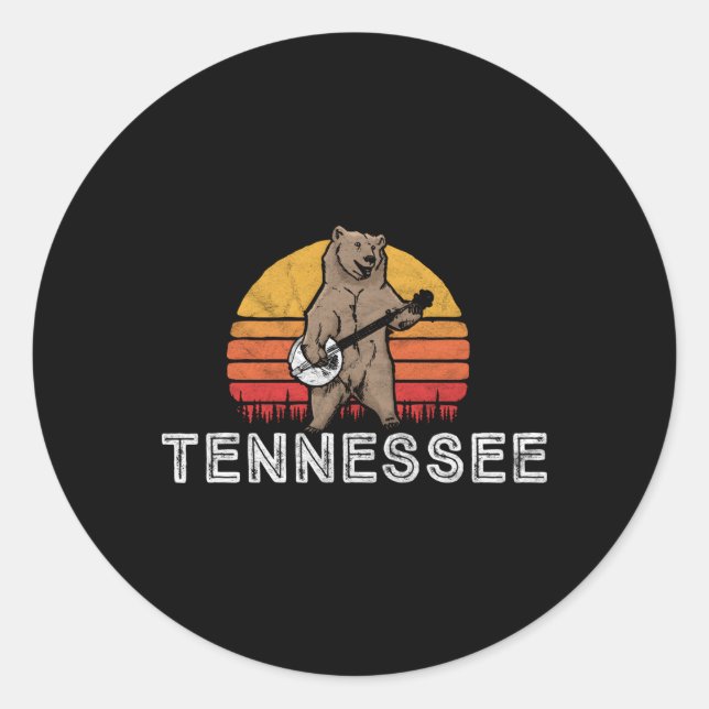 Pegatina Redonda Tennessee Bluegrass Banjo Bear (Anverso)