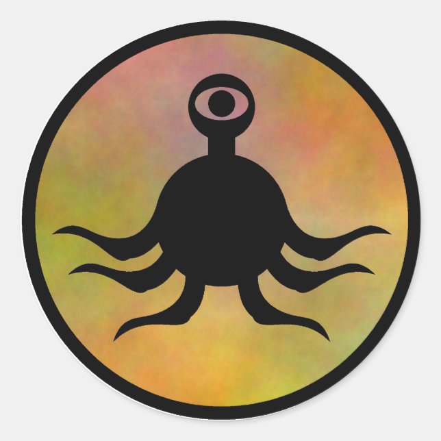 Pegatina Redonda Tentacle Monster Hazard (Anverso)