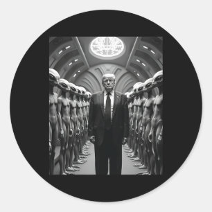 Pegatina Redonda Teoría de la conspiración de Trump con aliens Visi